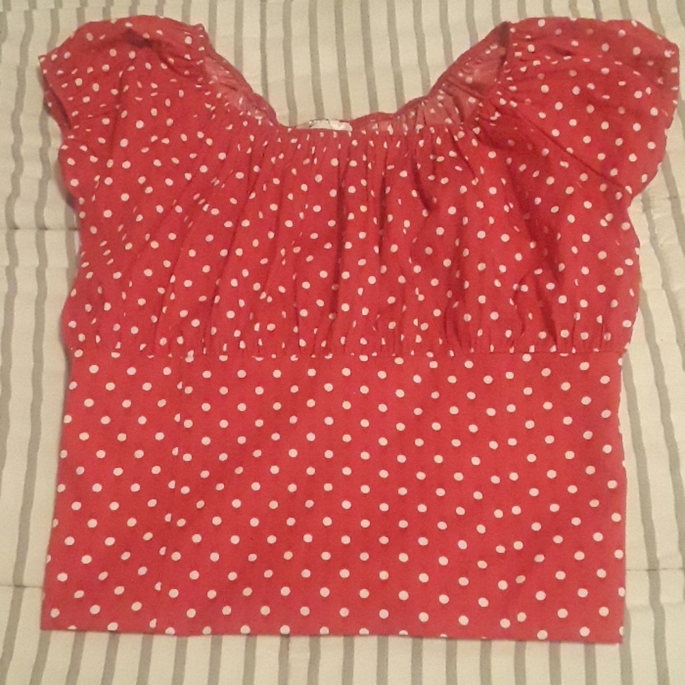 Polka dot peasant top